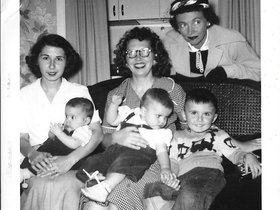 1953 Nov. 21 Mom, Esther, Ruth & 3 kids.jpg
